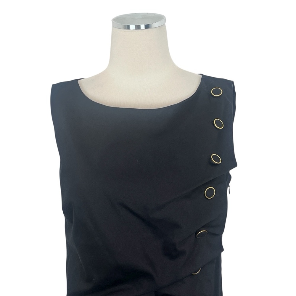 NWT ($88) Richard Malcolm Black Sleeveless Ruched Button Detail MIDI Dress Sz 6 - Picture 4 of 11